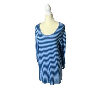 J.Jill Blue Striped Ponte Knit Tunic Top/Dress Scoop Neck Women's Size Large